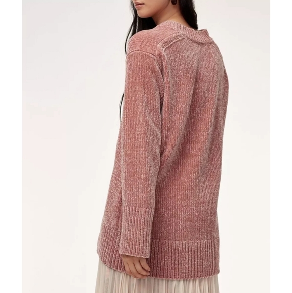 Aritzia Wilfred Violetta Long Sleeve Chenille V-neck Sweater Rose Mauve Sz M - Picture 2 of 16